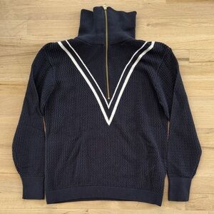 NWT Varley Savannah Half Zip Knit Sweater, Blue nights (navy/white) sz small